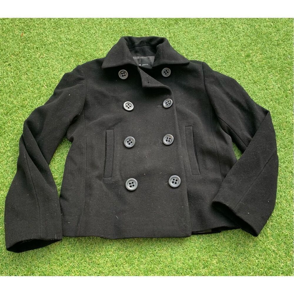 TODD SMITH 100% WOOL DOUBLE BREASTED black Pea Coat Jacket sz 12 Large - Picture 2 of 7